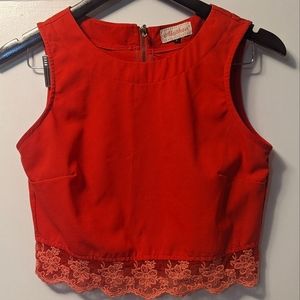 Alythea Women's Size Small Red Orange Sleeveless Zip Back Lace Crop Top